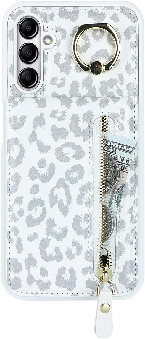 Samsung Galaxy A14 5G Case with Card Holder for Women, Samsung Galaxy A14 5G Phone Case Wallet with Credit Card with Ring Kickstand Zipper Shockpr...