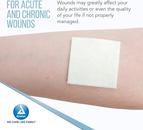 Dynarex DynaGinate Calcium Alginate Wound Dressing - Sterile, Non-Stick Topical Wound Pads - Absorbent Gel Patches for Moderate to High Exuding Cu...