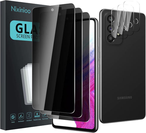 3 Pack Privacy Screen Protector for Samsung Galaxy A53 With 3 Pack Camera Lens Protector, Anti Spy Tempered Glass 9H Hardness, Black Protector Ant...