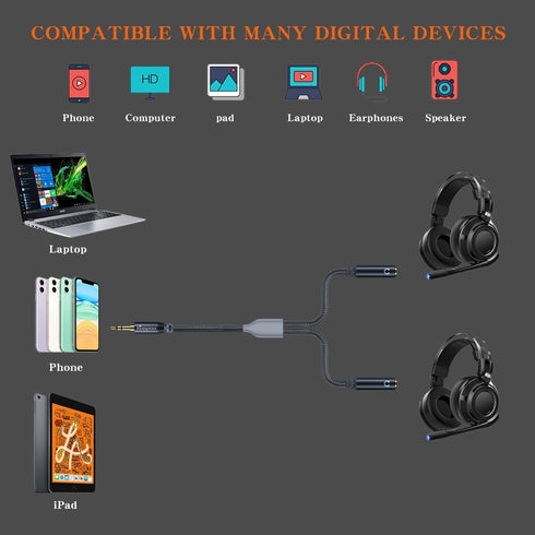 KOOPAO 3.5mm Dual Headphone Jack Adapter, 3.5mm Male to 2 Female Headphone Splitter Y Splitter AUX Audio Cable for Phone, PC, Tablets, MP3, PS4, S...
