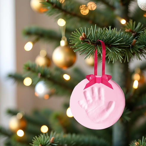 Pearhead Babyprints Baby's First Handprint or Footprint Ornament Kit, Easy No-Bake DIY Clay Impression, Christmas Baby Keepsake Gift, Pink...