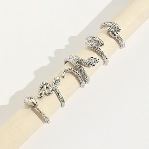 Snake Rings Set Open Serpent Stacking Rings Gothic Animal Band Rings Vintage Silver Adjustable Knuckle Ring Set Jewelry for Women Girls (5 Pcs)...