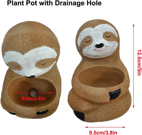 Succulent Planter Pot Animal Pot, Cactus Plant Pot Cute Sloth Design with Drainage Hole, Small Resin Flower Pot for Indoor Outdoor Decor...