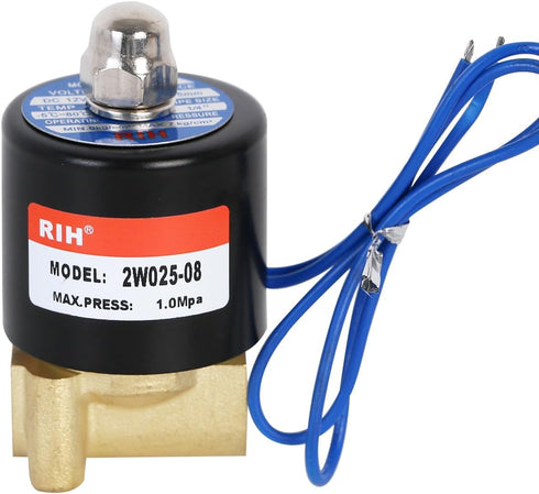 PNEUMATIC 1/4 Inch Electric Solenoid Valve Brass 12V/24V/110V 2 Way High Turn Coil Normally Closed Water 2W025-08 Liquid Air control DC12V...