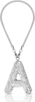 Initial Car Rear View Mirror Ornament Hanging Lucky Crystal Pendant Bling Car Accessories for Women Rhinestone Charm Auto Decoration (White A)...