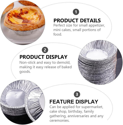 Kichvoe Egg Tart Molds 250pcs Disposable Mini Pie Pans Aluminum Foil Baking Pan Round Nonstick Dessert Cups Bakeware for Cupcake-2.7Inch...