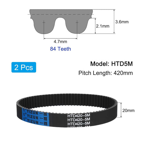 uxcell 2pcs HTD-5M Rubber Timing Belt 84 Teeth, 420mm Pitch Length x 20mm Width x 3.6mm Height, Closed Loop Pulley Timing Belt...