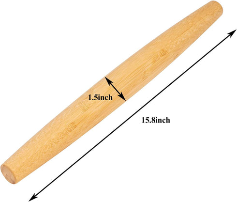Classic French Rolling Pins Bamboo Wooden Rolling Pin for Baking Pizza Dough Pie Cookie, 15.8-Inch...