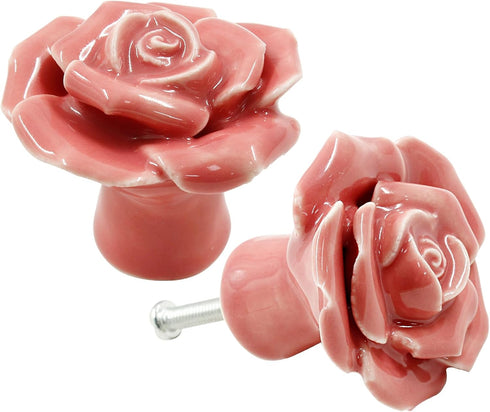 6 Pcs Pink Rose Drawer Pulls, Ceramic Flower Knobs Decor Handles for Drawer, Cabinet, Dresser, Cupboard, Door...