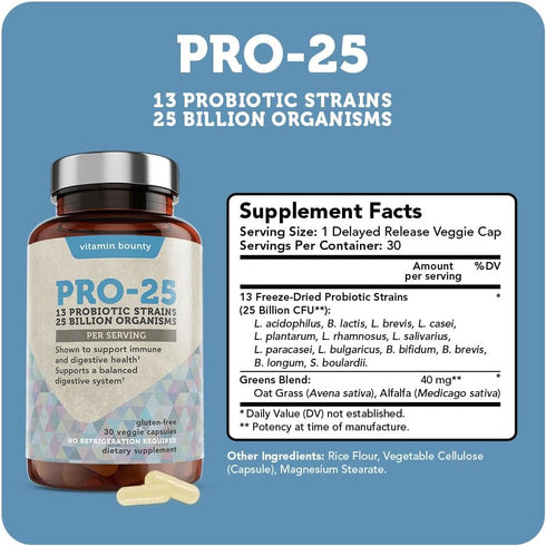 Vitamin Bounty Pro-Daily Probiotic - Supports Digestive Health, Immune System Boost, Gut Balance, and Relieves Bloating - 60 Delayed-Release Capsu...