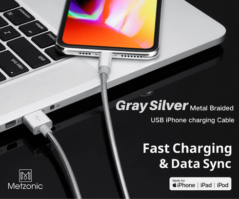 MFi Certified Metal Charger Cable 3.3FT Stainless Steel Braided Fast Charging USB Cable High Speed Connector Data Sync Compatible with iPhone/iPad...