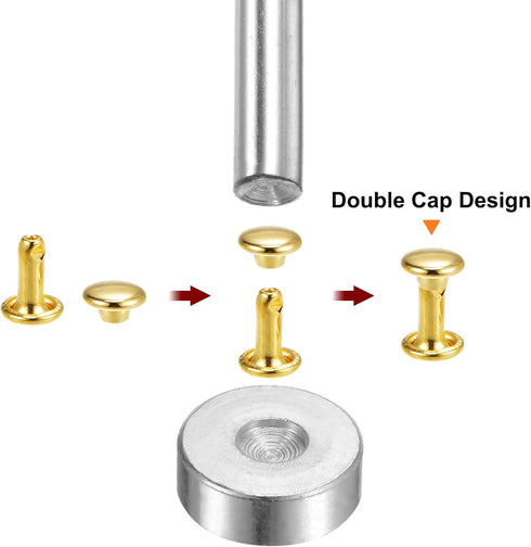 HARFINGTON 200 Sets Leather Rivets 8mm x 6mm Metal Double Cap Rivet Snaps Studs Fasteners with 3pcs Setting Tools Rivets for Leather Craft DIY Rep...