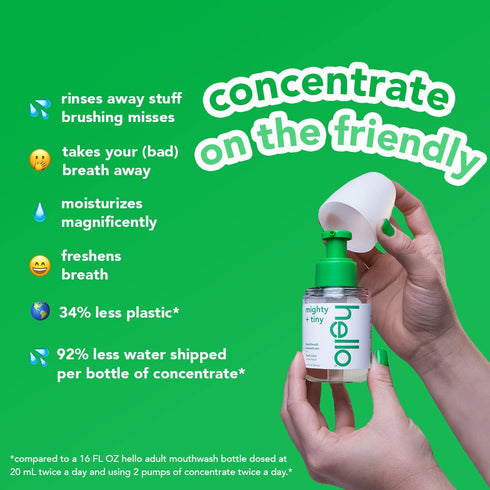 Hello Fresh Mint Mouthwash Concentrate, Alcohol Free for Bad Breath, Travel Size Mouthwash Made with Coconut Oil and Tea Tree Oil, Helps Freshen B...
