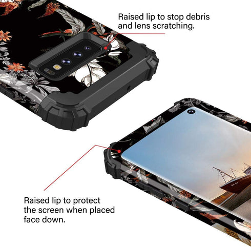 Casetego Compatible with Galaxy S10 Case,Floral Three Layer Heavy Duty Hybrid Sturdy Shockproof Full Body Protective Cover Case for Samsung Galaxy...