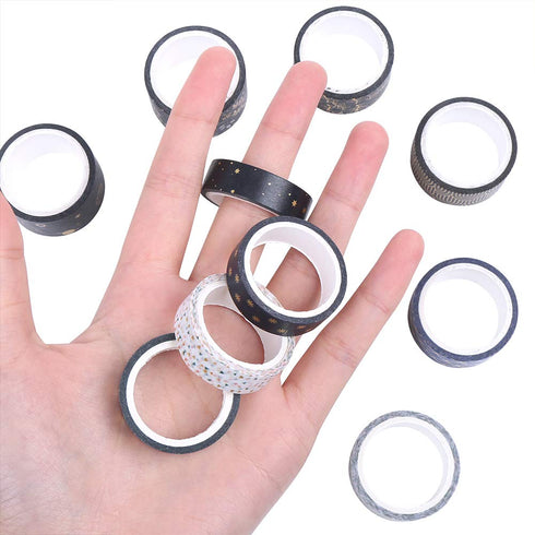 CCINEE Black Gold Foil Washi Tape,Floral Decorative Masking Tapes for Bullet Journal Scrapbook Planner Art Craft,10 Rolls...