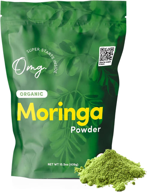 OMG! Superfoods Organic Moringa Powder - 100% Pure, USDA Certified Organic - Good Source of Calcium, Iron, Vitamin A, Vitamin E & More! - 15.5 Oun...