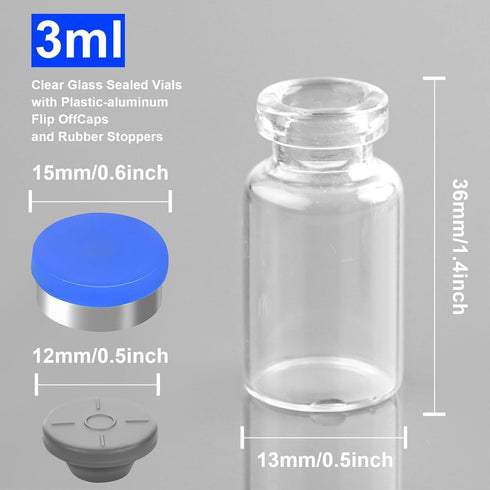 3ml Sealed Vials with Self Healing Injection Port and Plastic-Aluminum Flip Caps,Glass Empty Vials for Injection 10 Pack...