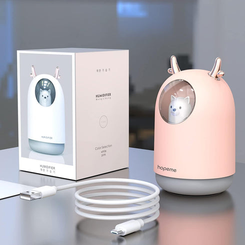 Cute Pet Humidifier with Two Spray Modes, 300ml Water Tank Lasts Up to 10 Hours, 7 Color LED Lights Changing, Waterless Auto Shut-off for Bedroom,...