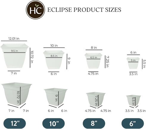 The HC Companies 12 Inch Eclipse Square Planter with Saucer – Indoor Outdoor Plant Pot for Flowers Vegetables Herbs, White...