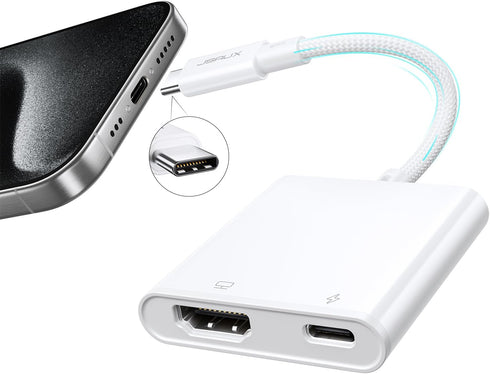 JSAUX USB-C to Digital AV Adapter, 2-in-1 USB C to HDMI with 100W Fast Charge, 4K@30Hz Thunderbolt 3 Type-C Compatible for iPhone 15 Pro Max/15 Pr...