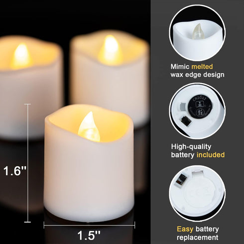 Homemory 12Pack Flameless LED Votive Candles,1.5" x 1.6" Long Lasting Electric Fake Candles, Battery Operated Tealights for Wedding, Table, Romant...