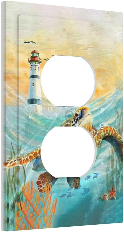 Sea Turtle Duplex Outlet Cover Plates Nautical Ocean Coastal Decorative Wall Plate Electrica Receptacle Faceplate for Bathroom Bedroom Home Decora...