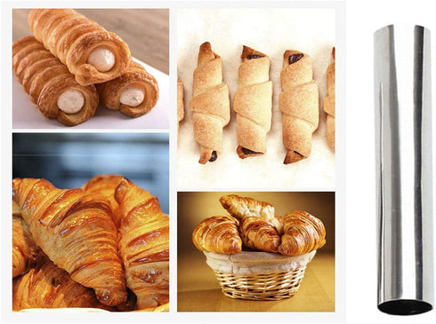 Screw Croissant Molds, VolksRose 12 PCS Non-stick Stainless Steel Waffle Cone Roll Pastry Cream Horn Forms Pancake Making Tool Cannoli Tubes DIY S...