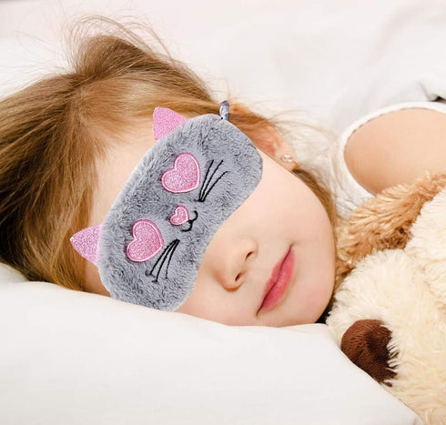 4 Pack Sleeping Mask for Girls Soft Plush Blindfold Cute Rabbit Pig Flamingo Cat Sleep Masks Eye Cover Eyeshade for Kids Teens Women Plane Travel ...