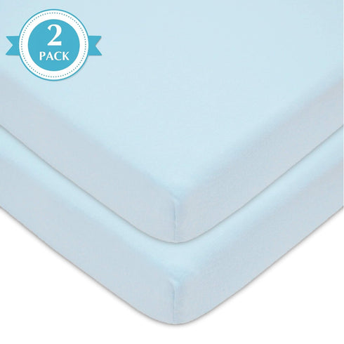 American Baby Company 2 Pack 100% Natural Cotton Fitted Mini Crib Sheets 38" x 24" - Soft & Breathable Small Nesting Portable Sheets, Fits Pack N ...