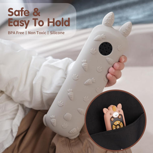 Nueplay Baby TV Remote Control Toy with Silicone Teether Cover, Toddler Realistic Controller, Early Number Learning in 3 Languages (English, Spani...