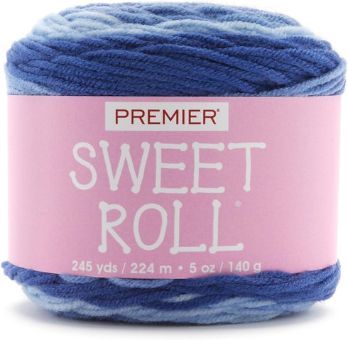 Premier Yarns Sweet Roll Yarn, Ideal Yarn for Crocheting and Knitting, Medium-Weight and Self-Striping Yarn, Made of Acrylic, Blueberry Swirl, 5 o...