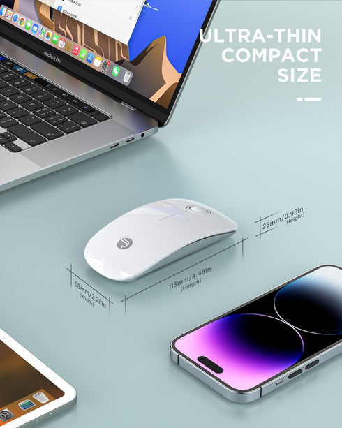 Bluetooth Wireless Mouse - (BT5.1+USB) Slim Dual Mode Computer Mice with Quiet Click, Low Power, and 1600 DPI, Portable Cordless for MacBook, Lapt...
