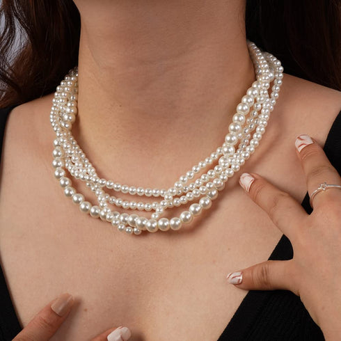 Missgrace Boho Women Dainty 1920s Pearls Layered Short Choker Necklaces for Women Gold Prom Party Multilayered Choker Necklace for Women...