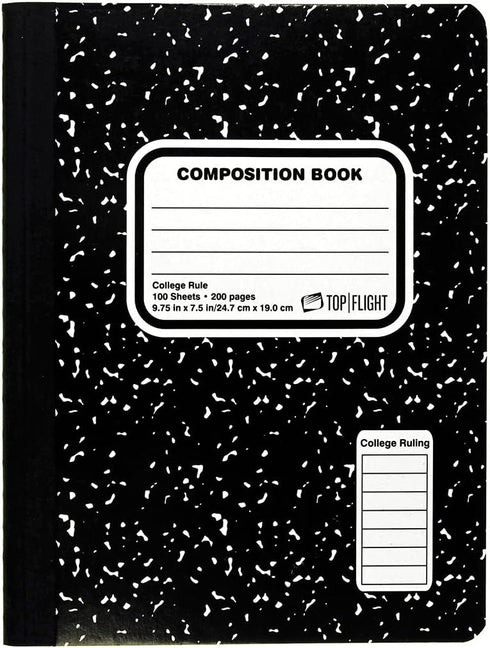 Top Flight Sewn Marble Composition Book, Black/White, College Rule, 9.75 x 7.5 Inches, 100 Sheets (41350)...