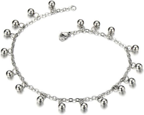 COOLSTEELANDBEYOND Stainless Steel Anklet Bracelet with Dangling Charms of Balls...