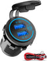 Qidoe 36W Dual QC3.0 USB Power Charger Socket, Waterproof 12V USB Outlet with Touch Switch Car USB Port for RV Motorcycle Boat Marine Truck Golf C...
