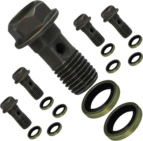 Banjo Bolts Brake Fitting Adapter M10x1.25 with M10 Copper Washers Aftermarket Replacement Parts Compatible for Brake Caliper Master Cylinder....