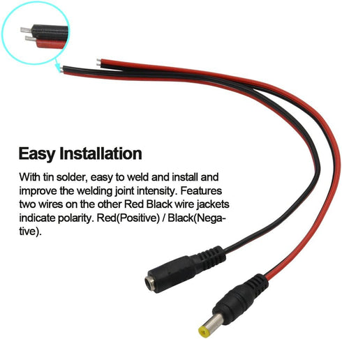 (Real 18AWG 43x2pcs Wires) 20pcs Female DC Power Pigtail Cable, 12V 5A DC Connectors for CCTV Security Camera and Lighting Power Adapter by MILAPE...
