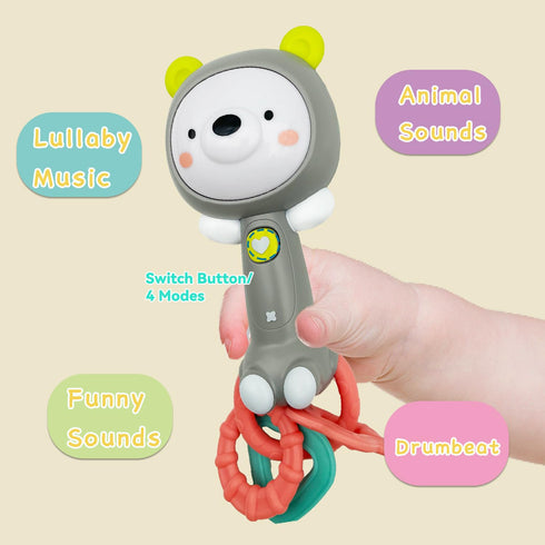 Musical Rabbit Light-Up Toy and Teething Ring for Toddlers Sensory Chew and Fine Motor Skills Toy Baby Rattle and Teething Toys for 6 12 18 Month ...