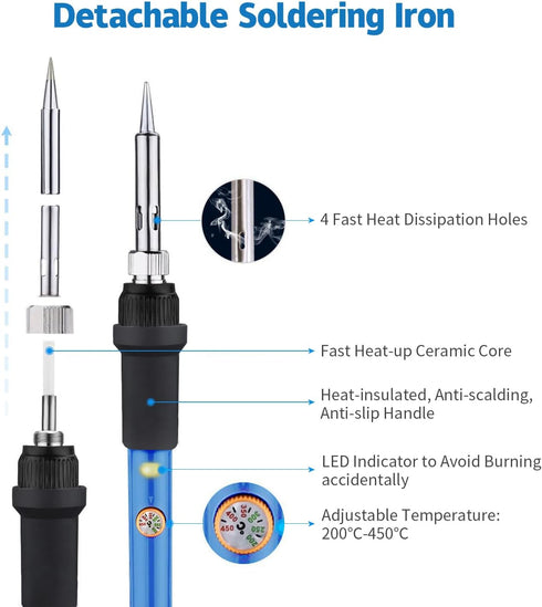 LDK Soldering Iron Kit Electric 60W 110V Adjustable Temperature Soldering Gun Welding Tools, 5pcs Soldering Iron Replacement Tips, Soldering Stand...
