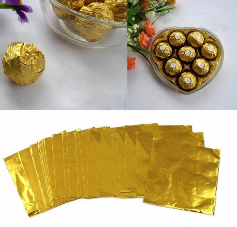 Wowagoga Foil Candy Wrappers - 6x6 Inches Gold Aluminum Foils Paper Chocolate Candy Wrappers for Homemade Candies Gifts Decoration, Pack of 200...