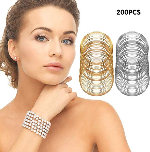 200Pcs Jewelry Beading Wire for Jewelry Making,Bracelet DIY Jewelry Craft Wire Memory Wire Cuff for Jewelry DIY White K,Gold(0.6 mm Thickness,6 cm...