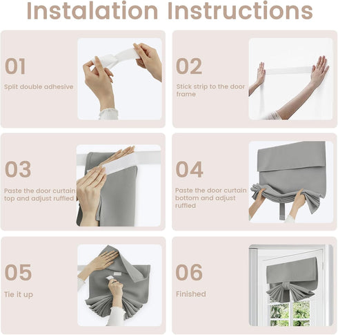 Small French Curtain Tricia Door Curtain Thermal Insulated Tie Up Shades for French Doors, Energy Efficient Light Blocking Window Coverings for En...
