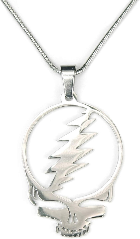 Stealie Necklace, 20" Chain, Pure 304 Stainless Steel, Grateful Dead Head Skull Lightening Bolt Charm Pendant with 20" (50.8cm) Snake Chain...