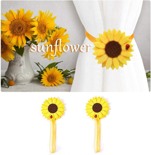 1 Pair Sunflower Curtain Magnetic Tiebacks Non-Woven Fabric Countryside Rural Style Curtain Tie Holdbacks Accessories...