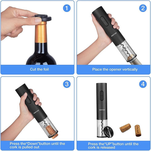Electric Wine Bottle Opener, Wine Opener Corkscrew Key Set with Foil Cutter,Automatic Reusable Easy Carry Black Wine Opener Gift for Waiter Women ...