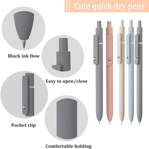 5pcs Gel Pens (0.5mm Tip), Retractable Quick Dry Black Ink Pens Fine Point Premium Cute Rolling Ball Smooth Writing Aesthetic Pens Comfort Grip fo...