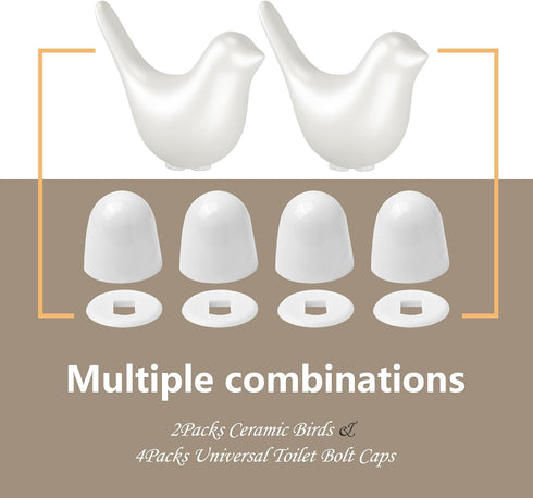 Toilet Bolt Caps, Include 2Packs Ceramic White Birds Toilet Bolt Covers & 4Packs Universal Toilet Bolt Caps, Cute Bathroom Decorative Toilet Floor...