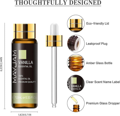 Vanilla Essential Oil, MAYJAM 10ML/0.33FL.OZ Premium Vanilla Oils for Soap Candle Making, Diffuser, Bedroom, Living Room, Office...