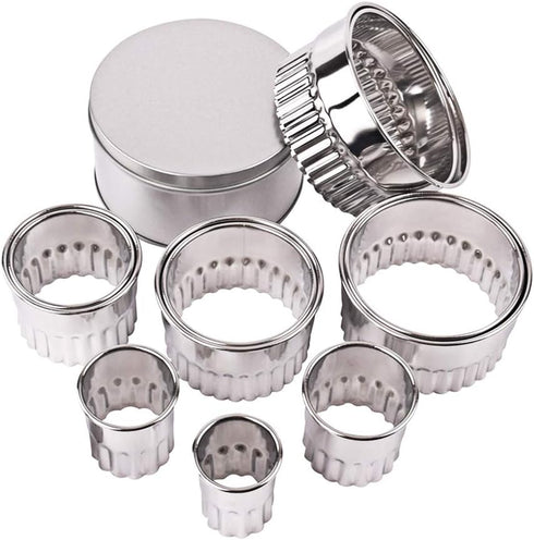 Stainless Steel Fluted Edge Round Cookie Biscuit Cutter Set 12 Pieces Graduated Ring Sizes...